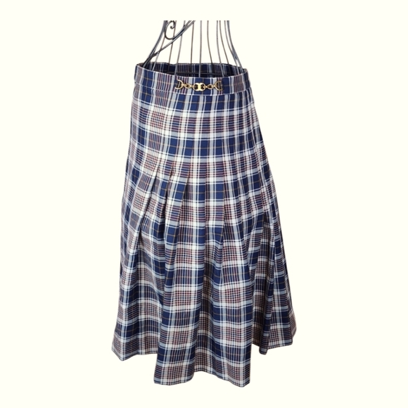 Tory Burch Plaid A-Line Skirt Size 14 Gold Chain Logo Preppy Academia Fall - Picture 5 of 11